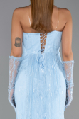 Robe De Soirée Grande Taille Longue Dantelle Bleu clair ABU6280