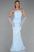 Robe De Soirée Grande Taille Longue Dantelle Bleu clair ABU6280