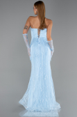 Robe De Soirée Grande Taille Longue Dantelle Bleu clair ABU6280