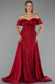 Robe de Soirée Grande Taille Longue Perlé Rouge Bordeaux ABU6414