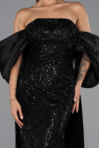 Robe de Soirée Longue Perlé Noir ABU6351