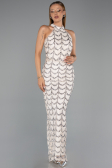 Robe de Soirée Longue Dantelle Beige ABU6405