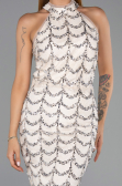 Robe de Soirée Longue Dantelle Beige ABU6405