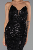 Robe de Soirée Longue Perlé Noir ABU6433