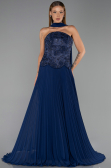 Robe de Soirée Longue Mousseline Bleu Marine ABU6436