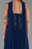 Robe de Soirée Longue Mousseline Bleu Marine ABU6436