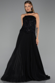 Robe de Soirée Longue Mousseline Noir ABU6436