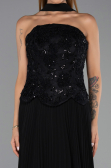 Robe de Soirée Longue Mousseline Noir ABU6436