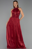 Robe de Soirée Longue Mousseline Rouge Bordeaux ABU6437