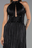 Robe de Soirée Longue Mousseline Noir ABU6437