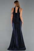 Robe de Soirée Longue Perlé Bleu Marine ABU6440