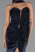 Robe de Soirée Longue Perlé Bleu Marine ABU6440