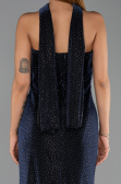 Robe de Soirée Longue Perlé Bleu Marine ABU6440