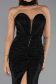 Robe de Soirée Longue Perlé Noir ABU6440