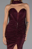 Robe de Soirée Longue Perlé Couleur Cerise ABU6440