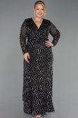 Robe De Soirée Grande Taille Longue Squameuse Noir-Argent ABU6488
