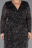 Robe De Soirée Grande Taille Longue Squameuse Noir-Argent ABU6488