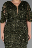 Robe De Soirée Grande Taille Longue Squameuse Kaki ABU6064