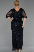 Robe De Soirée Grande Taille Longue Squameuse Bleu Marine ABU6064