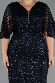 Robe De Soirée Grande Taille Longue Squameuse Bleu Marine ABU6064