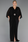 Robe de Soirée Grande Taille Longue Mousseline Noir ABU6490