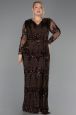 Robe De Soirée Grande Taille Longue Squameuse Brun ABU6493
