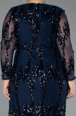 Robe De Soirée Grande Taille Longue Squameuse Bleu Marine ABU6493