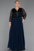 Robe Grande Taille Longue Mousseline Bleu Marine ABU6495