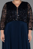 Robe Grande Taille Longue Mousseline Bleu Marine ABU6495