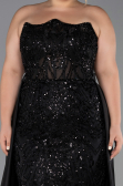 Robe De Soirée Grande Taille Longue Dantelle Noir ABU6395