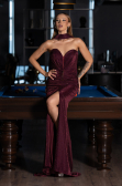 Robe de Soirée Longue Perlé Couleur Cerise ABU6440