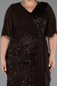 Robe De Soirée Grande Taille Longue Squameuse Brun ABU6373