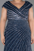 Robe De Fiançailles Grande Taille Longue Perlé Bleu Marine ABU5444