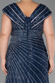 Robe De Fiançailles Grande Taille Longue Perlé Bleu Marine ABU5444