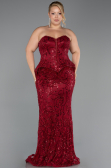 Robe Grande Taille Longue Perlé Rouge Bordeaux ABU6379
