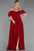 Robe De Soirée Grande Taille Mousseline Longue Rouge Bordeaux ABU3738
