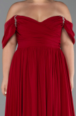Robe De Soirée Grande Taille Mousseline Longue Rouge Bordeaux ABU3738