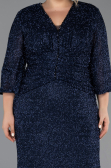Robe De Soirée Grande Taille Longue Perlé Bleu Marine ABU6501