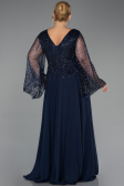 Robe de Soirée Grande Taille Longue Mousseline Bleu Marine ABU6434