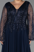 Robe de Soirée Grande Taille Longue Mousseline Bleu Marine ABU6434