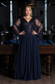 Robe de Soirée Grande Taille Longue Mousseline Bleu Marine ABU6434