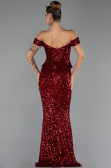 Robe de Soirée Longue Squameuse Rouge Bordeaux ABU6359