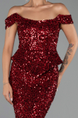 Robe de Soirée Longue Squameuse Rouge Bordeaux ABU6359
