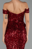 Robe de Soirée Longue Squameuse Rouge Bordeaux ABU6359