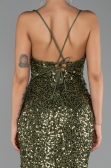 Robe de Soirée Longue Squameuse Kaki ABU6498