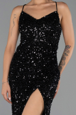Robe de Soirée Longue Squameuse Noir ABU6498