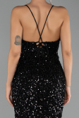 Robe de Soirée Longue Squameuse Noir ABU6498
