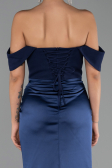 Robe Queue de Poisson Longue Satin Bleu Marine ABU6525