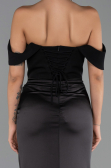 Robe Queue de Poisson Longue Satin Noir ABU6525