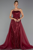 Robe de Soirée Longue Perlé Rouge Bordeaux ABU5511